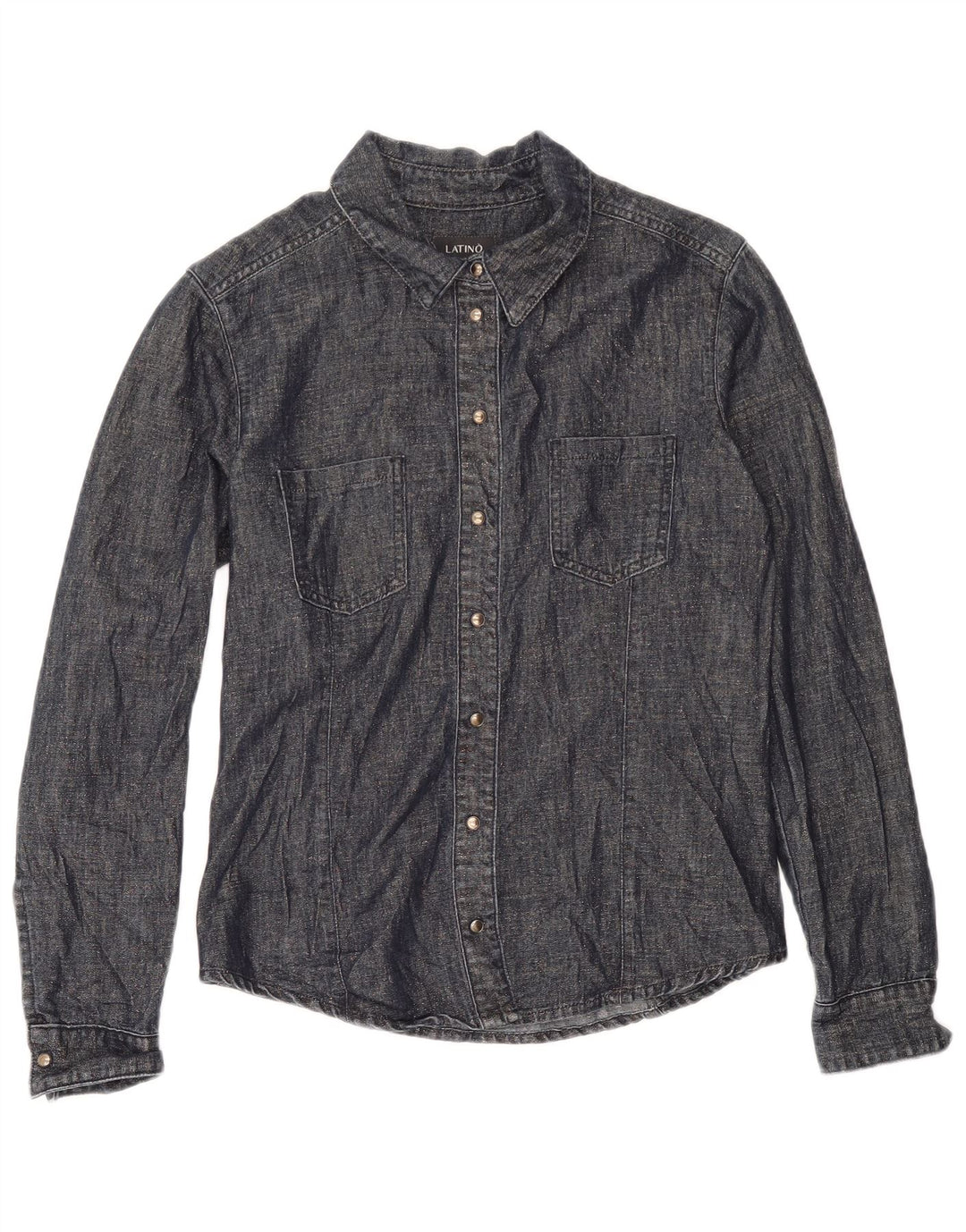 Vintage Womens Shirt UK 12 Medium Navy Blue