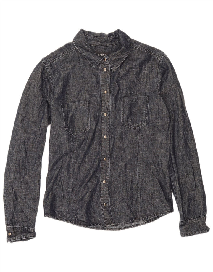 Vintage Womens Shirt UK 12 Medium Navy Blue