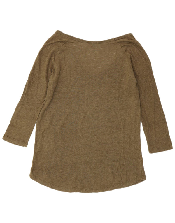 ZARA Womens Top Long Sleeve UK 14 Large Khaki Linen