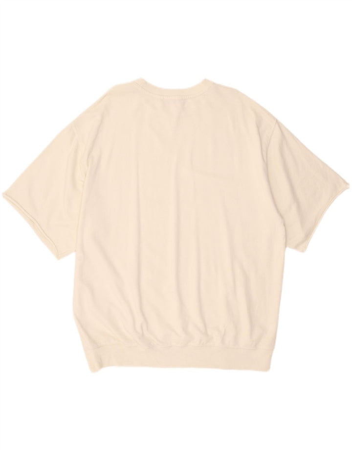 Zara Mens Short Sleeve Sweatshirt Jumper Large White Cotton