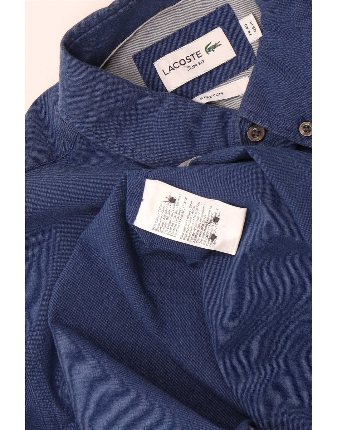 Lacoste Mens Slim Fit Shirt Size 40 Medium Navy Blue Cotton