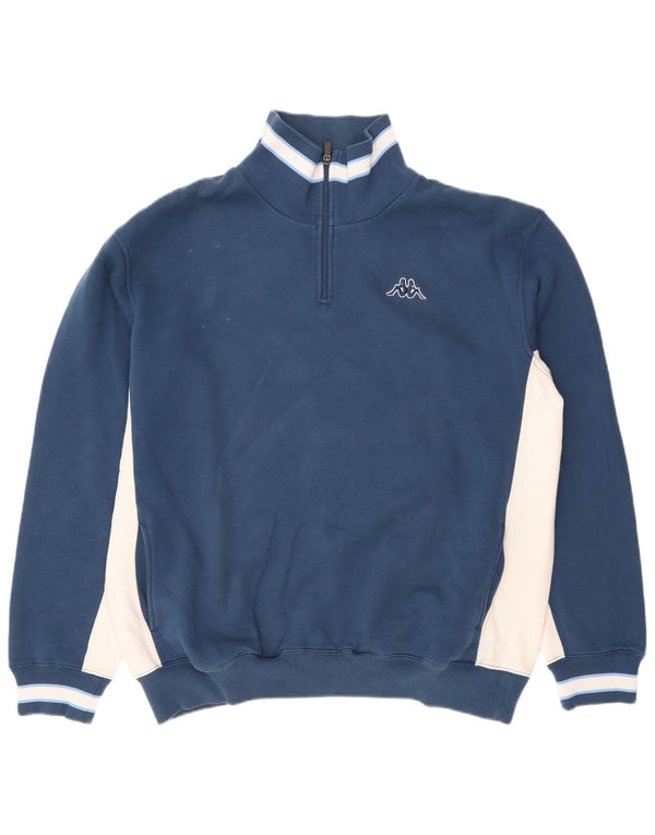 Kappa Mens Zip Neck Sweatshirt Jumper 3XL Blue Colourblock Cotton