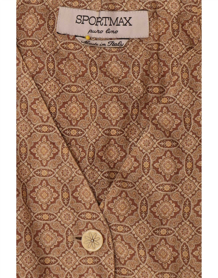 Sportmax Womens Sleeveless Blazer Jacket UK 12 Medium Brown Geometric