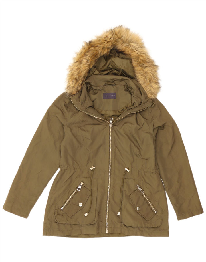 Marks & Spencer Womens Hooded Oversized Rain Jacket UK 8 Small Khaki