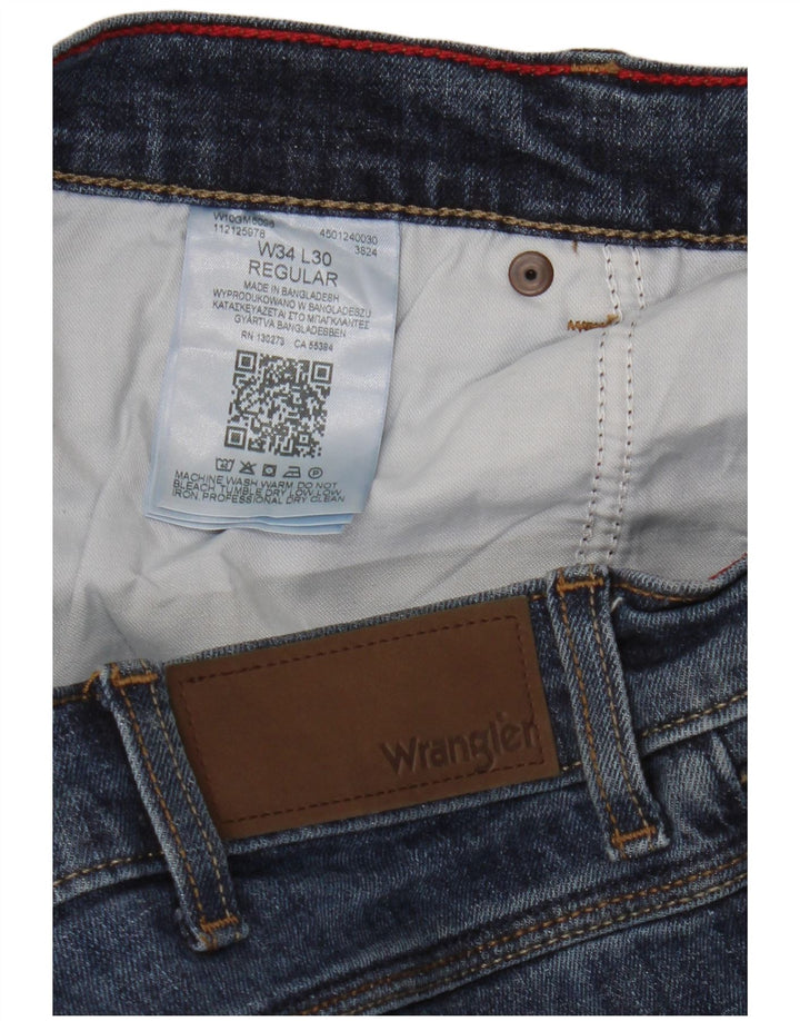 Wrangler Mens Regular Straight Jeans W34 L30 Blue Cotton