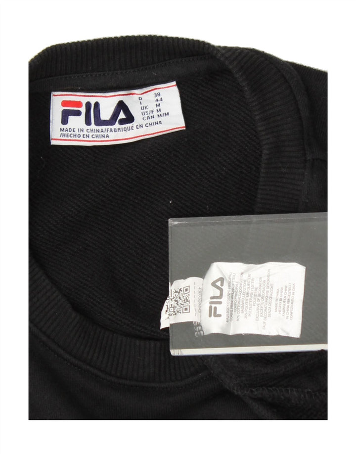 FILA Womens Oversized Graphic Sweatshirt Jumper UK 14 Medium Black Cotton Vintage Fila and Second-Hand Fila from Messina Hembry 