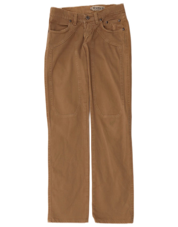 Jeckerson Womens Straight Casual Trousers W25 L29 Brown Cotton