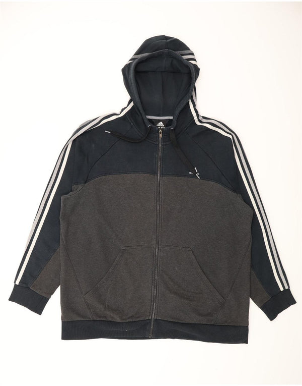 Adidas Mens Zip Hoodie Sweater 2XL Navy Blue Colourblock Cotton