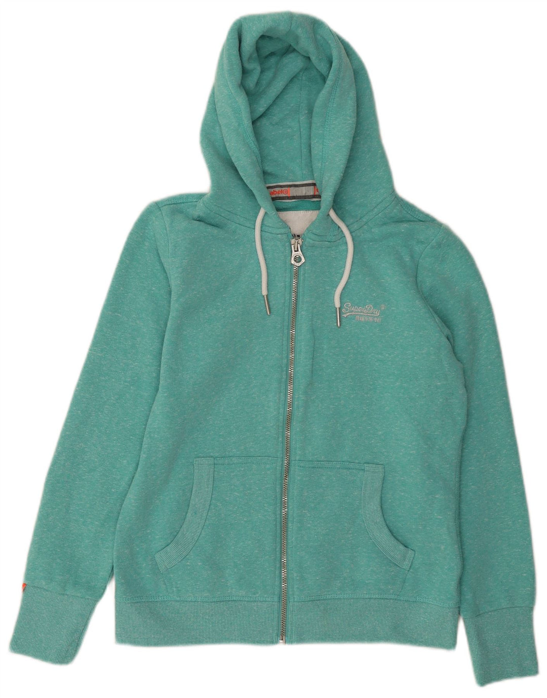 SUPERDRY Womens Zip Hoodie Sweater UK 14 Large Turquoise Flecked Polyester