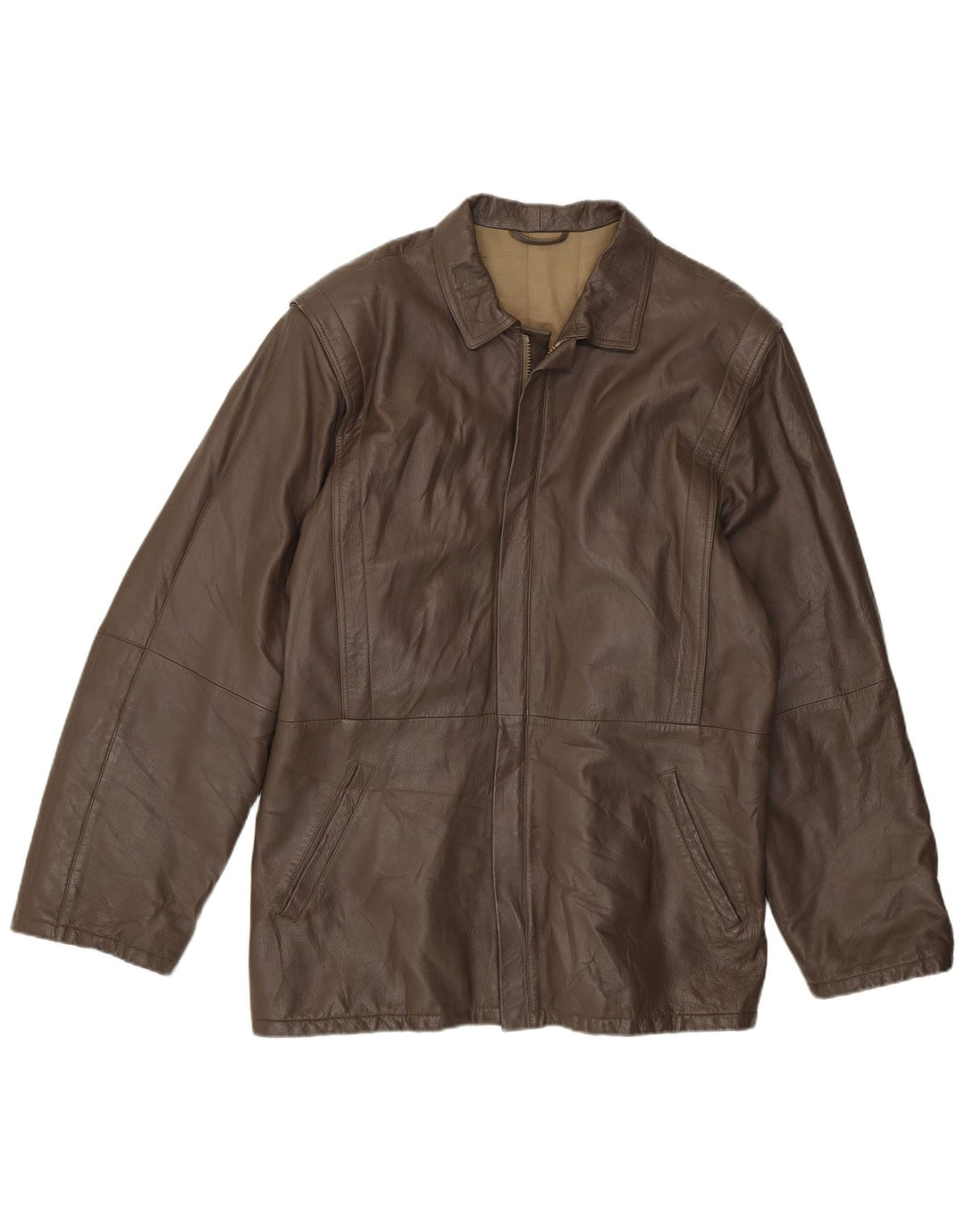 Vintage Mens Leather Jacket IT 50 Large Brown Leather