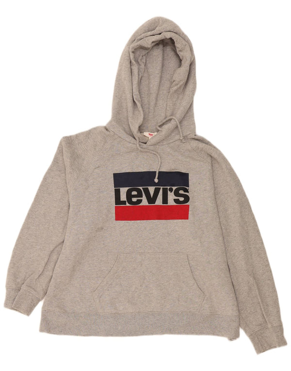 Levi's Womens Graphic Oversized Hoodie Jumper UK 18 XL Grey Cotton