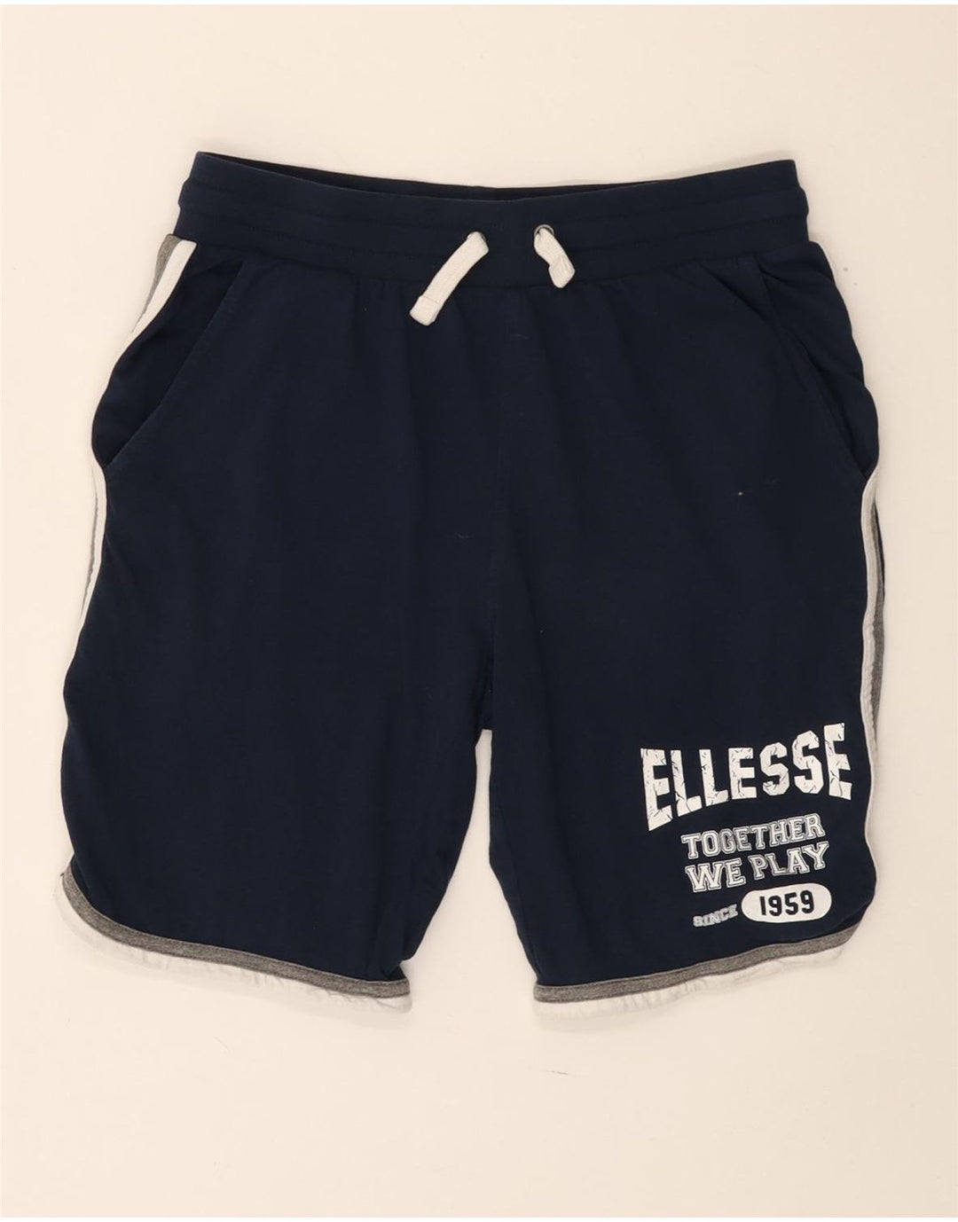 ELLESSE Mens Graphic Sport Shorts Small  Navy Blue Cotton