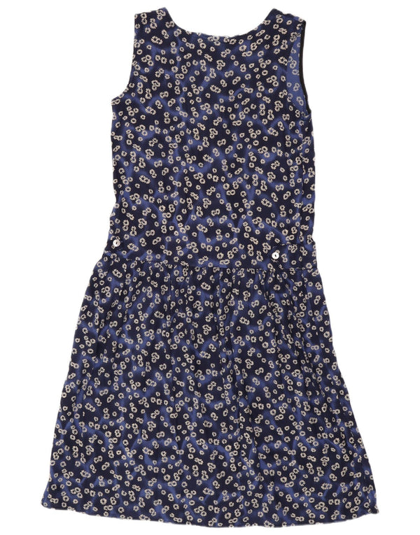 VINTAGE Womens Sleeveless Basic Dress UK 12 Medium Blue Floral Viscose
