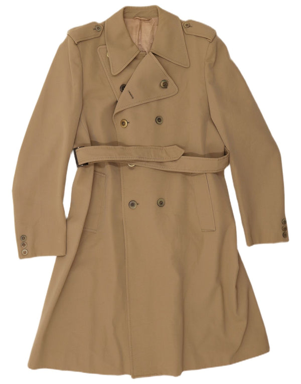 Vintage Mens Trench Coat UK 36 Small Khaki Virgin Wool