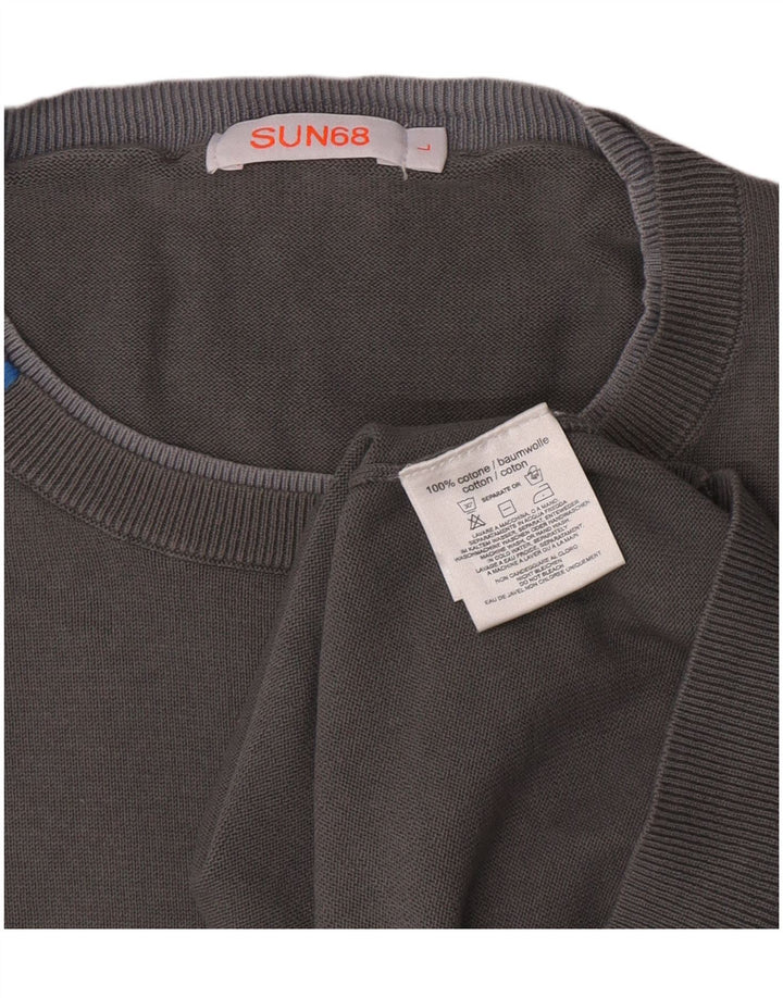 Sun68 Mens Crew Neck Jumper Sweater Large Grey Cotton