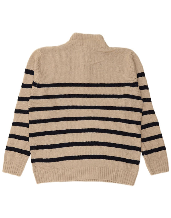 PIERRE CARDIN Mens Zip Neck Jumper Sweater Large Beige Striped Acrylic