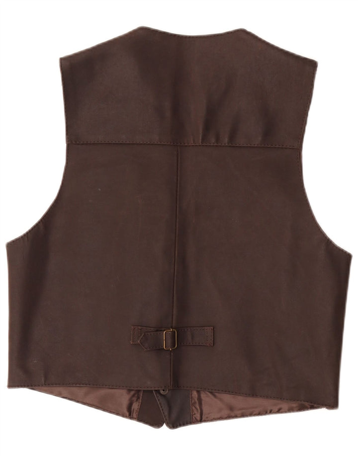 Vintage Mens Leather Waistcoat Medium Brown Leather