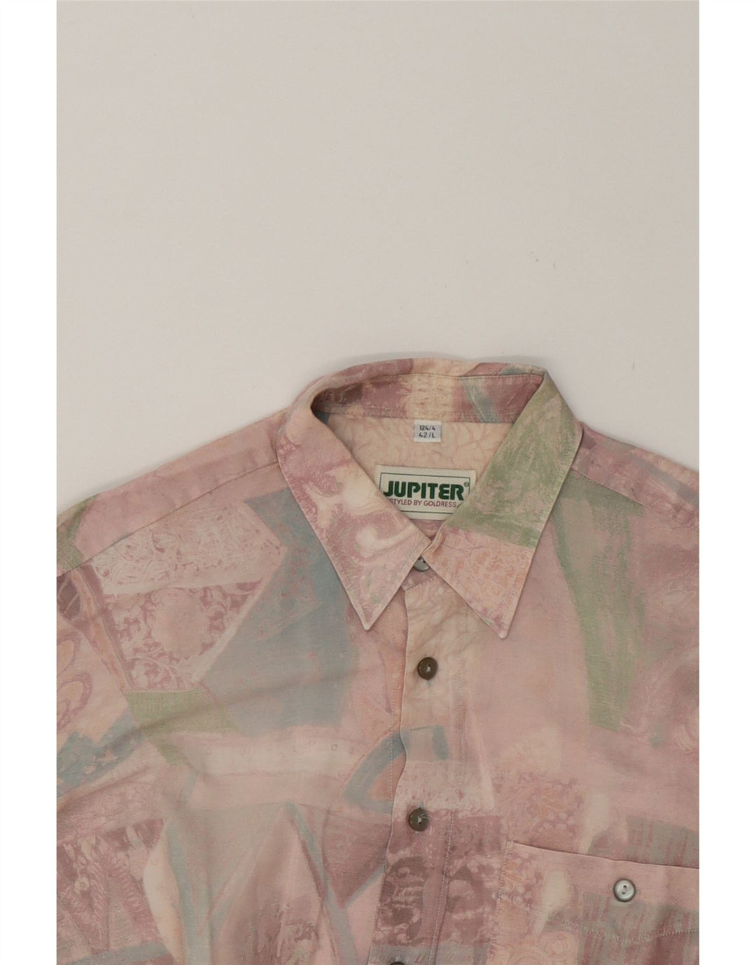 JUPITER Mens Abstract Pattern Short Sleeve Shirt Size 42 Large Pink Vintage Jupiter and Second-Hand Jupiter from Messina Hembry 