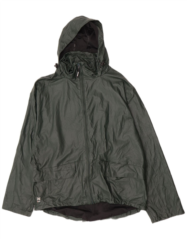 Helly Hansen Mens Hooded Rain Jacket UK 42 XL Green Polyurethane