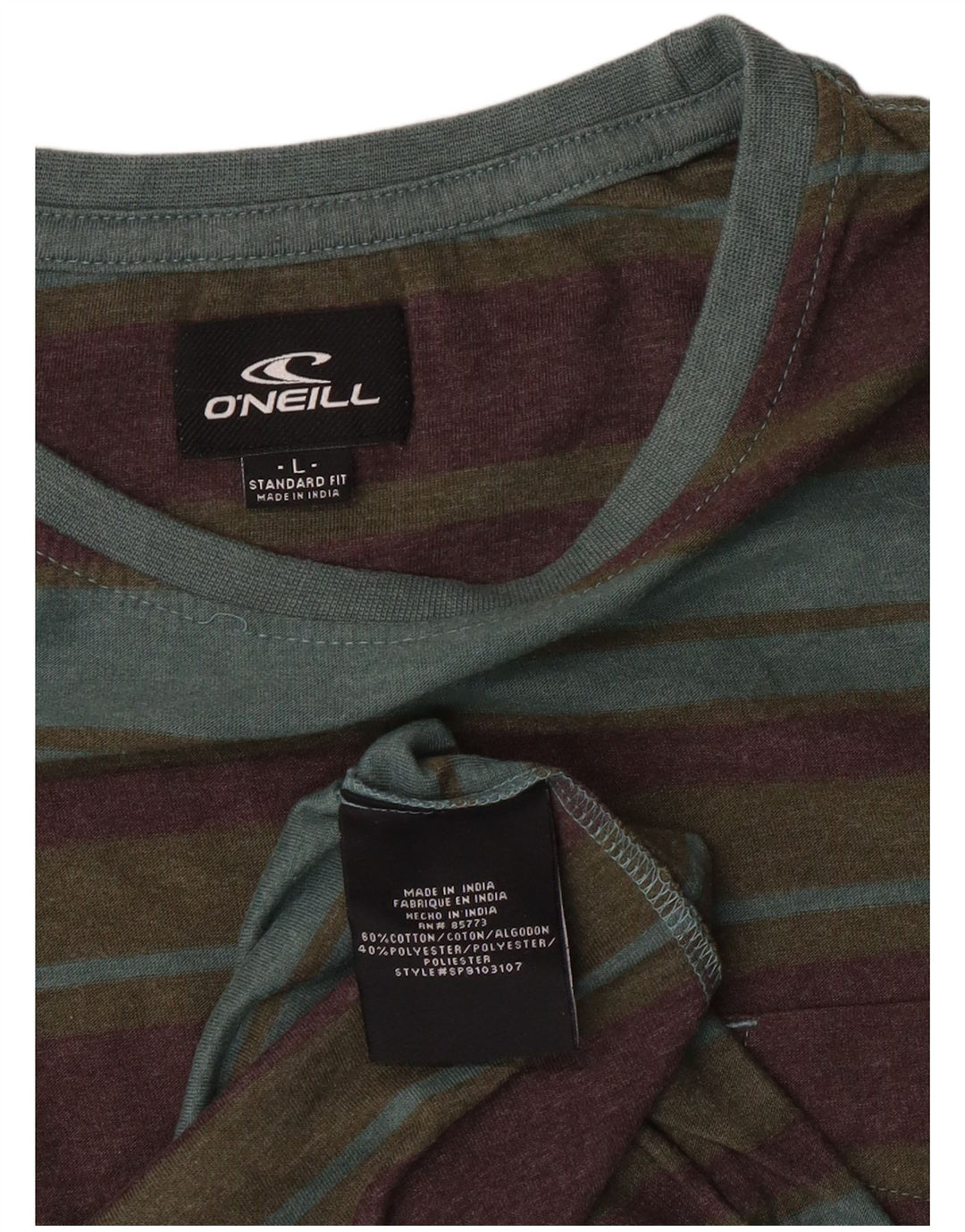 O'Neill Mens Standard Fit T-Shirt Top Large Multicoloured Striped Cotton