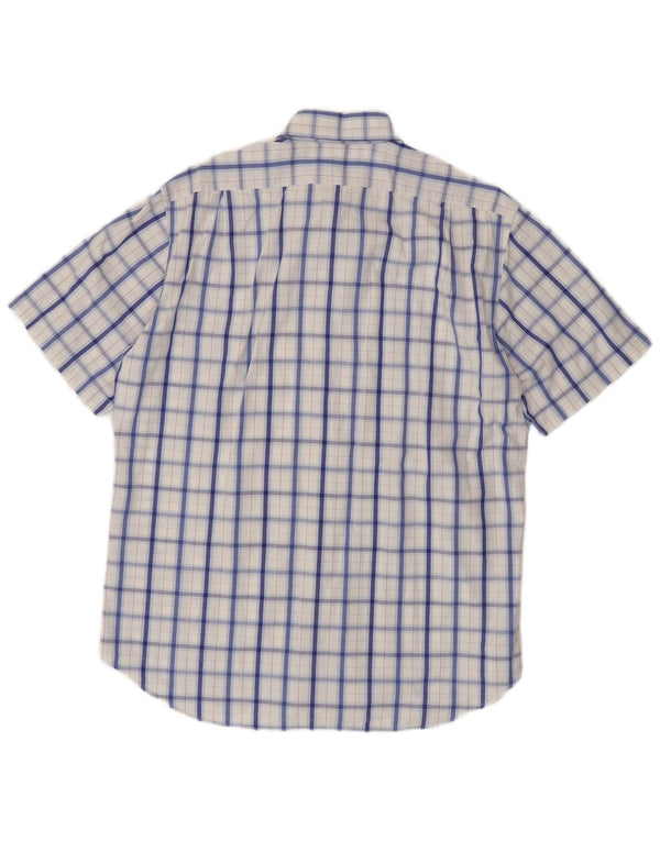 Conte of Florence Mens Short Sleeve Shirt Large Blue Check Cotton