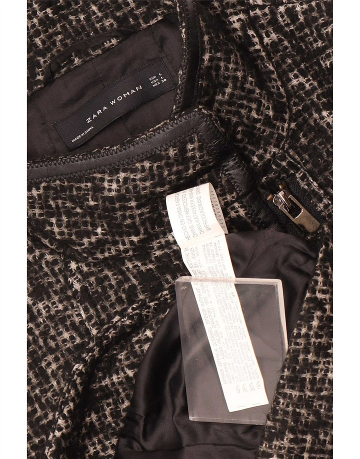 Zara Womens Full Zip Blazer Jacket UK 14 Large Black Wool