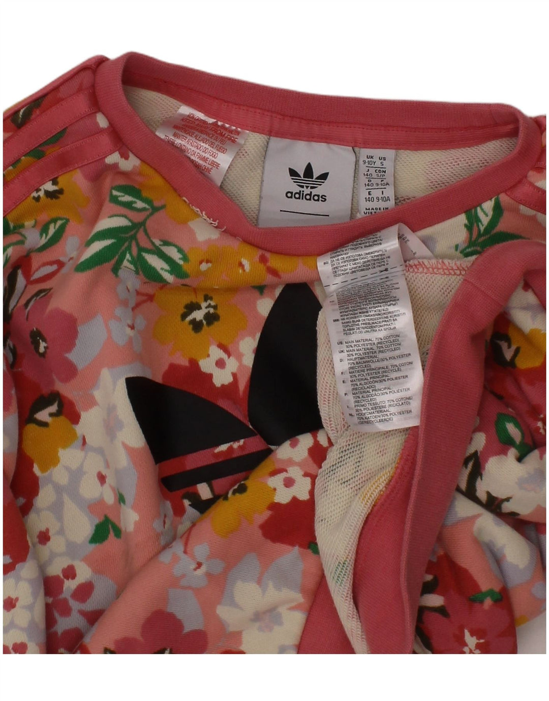 ADIDAS Girls Graphic Sweatshirt Jumper 9-10 Years Pink Floral Cotton