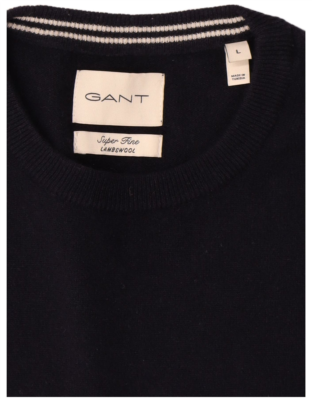 Gant Mens Crew Neck Jumper Sweater Large Navy Blue Lambswool