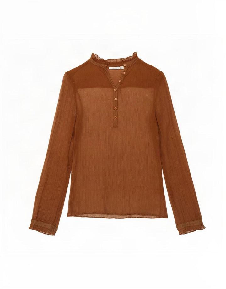 Zara Womens Long Sleeve See Through Top UK 14 Medium Brown Silk