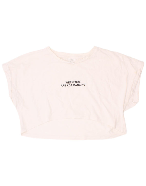 Zara Girls Crop Graphic T-Shirt Top 9-10 Years White