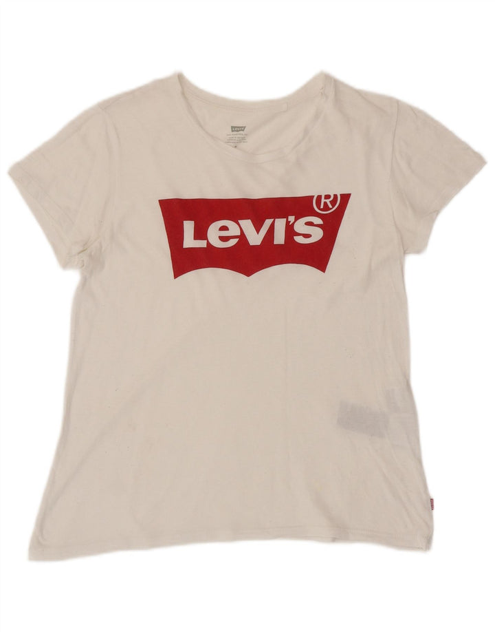 LEVI'S Womens Graphic T-Shirt Top UK 12 Medium White Cotton