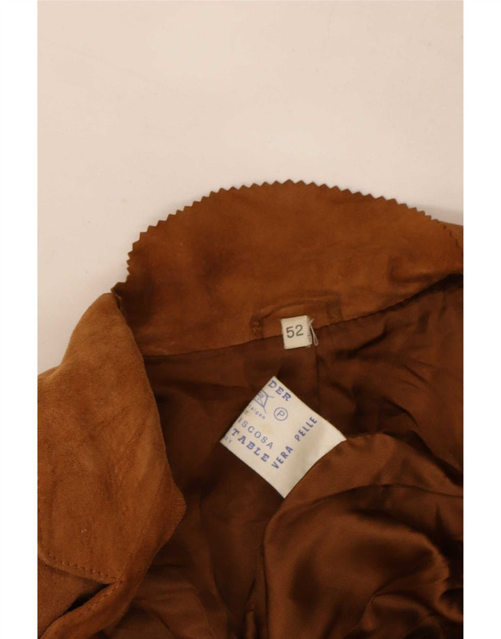 Vintage Mens Double Breasted Suede Blazer Jacket IT 52 XL Brown Leather