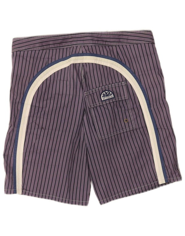 Sundek Mens Swimming Shorts Large Purple Pinstripe Polyester
