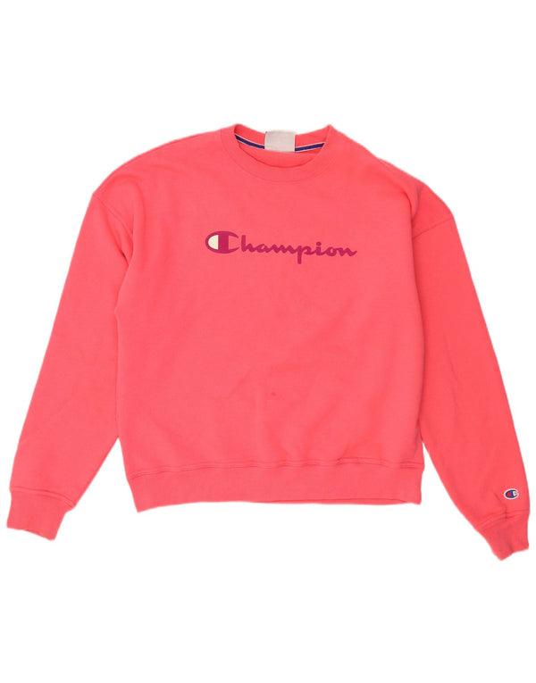 Champion Womens Graphic Oversized Sweatshirt Jumper UK 14 Medium Pink