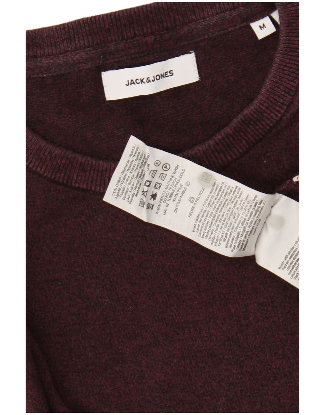 JACK & JONES Mens Crew Neck Jumper Sweater Medium Burgundy Cotton