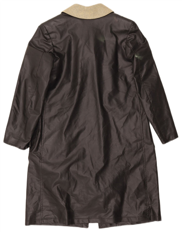 VINTAGE Womens Leather Coat UK 12 Medium Black Colourblock