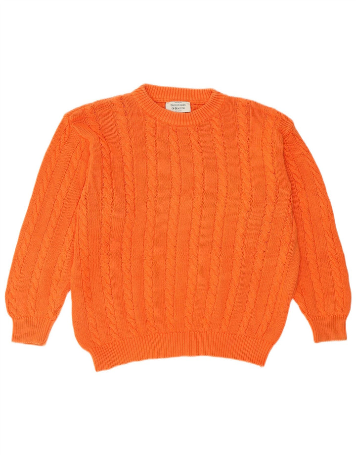 Benetton Womens Crew Neck Jumper Sweater UK 14 Medium Orange Cotton