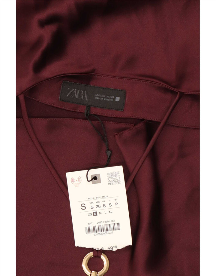 Zara Womens Halter Dress UK 10 Small Burgundy Polyester