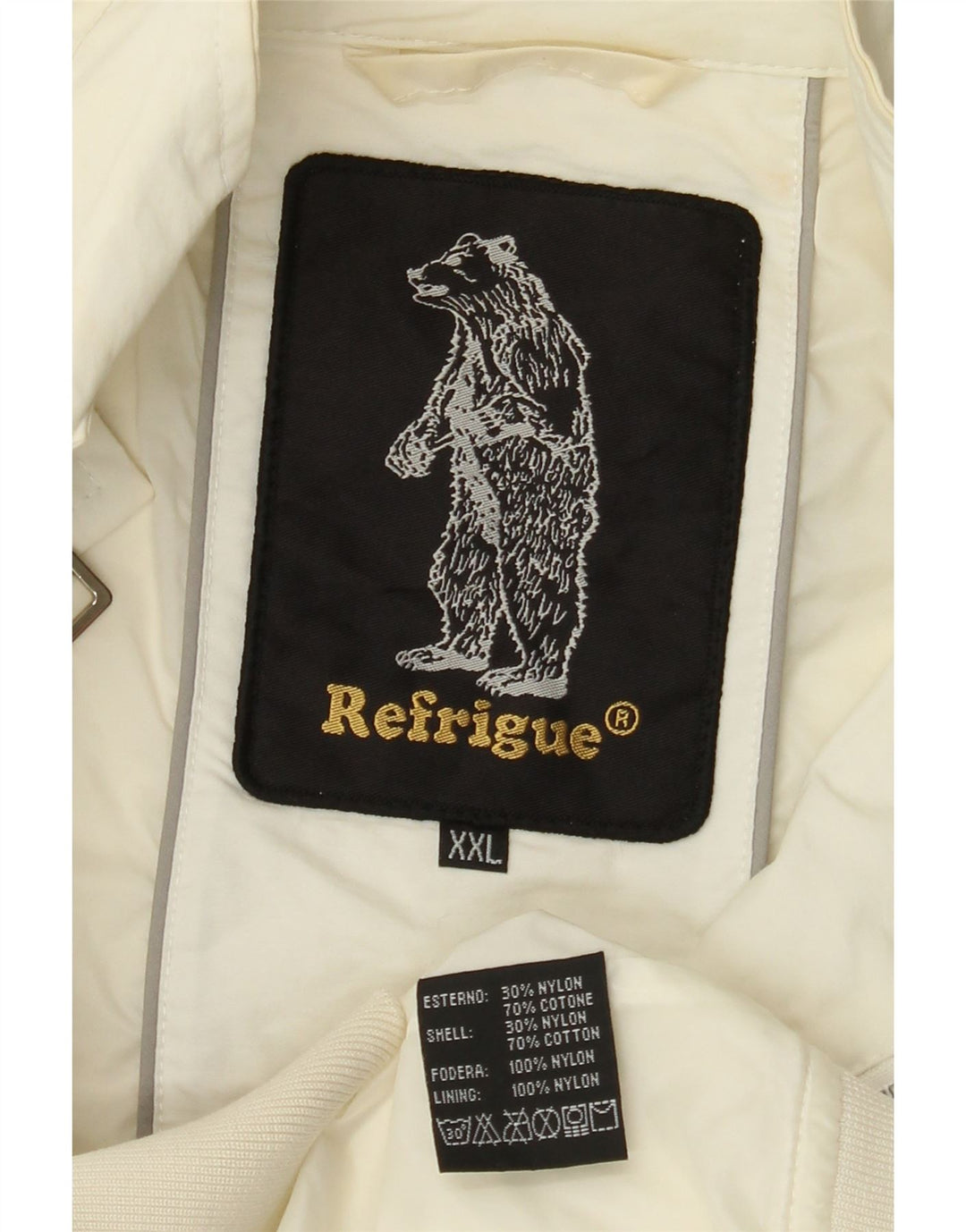 REFRIGUE Mens Bomber Jacket UK 44 2XL Off White Cotton