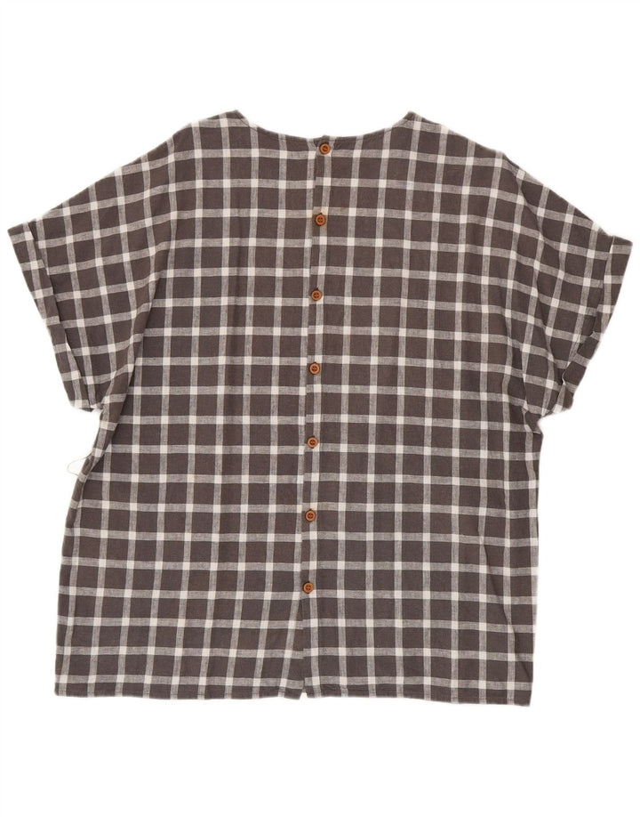 Zara Womens Short Sleeve Oversized Shirt Blouse UK 14 Medium Grey Check