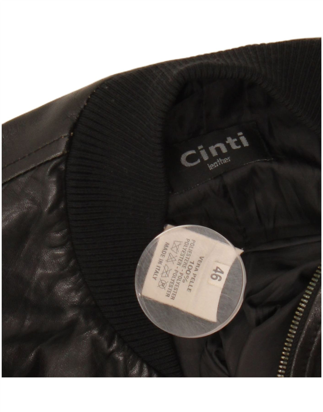 CINTI Womens Crop Bomber Leather Jacket IT 46 Large Black Leather