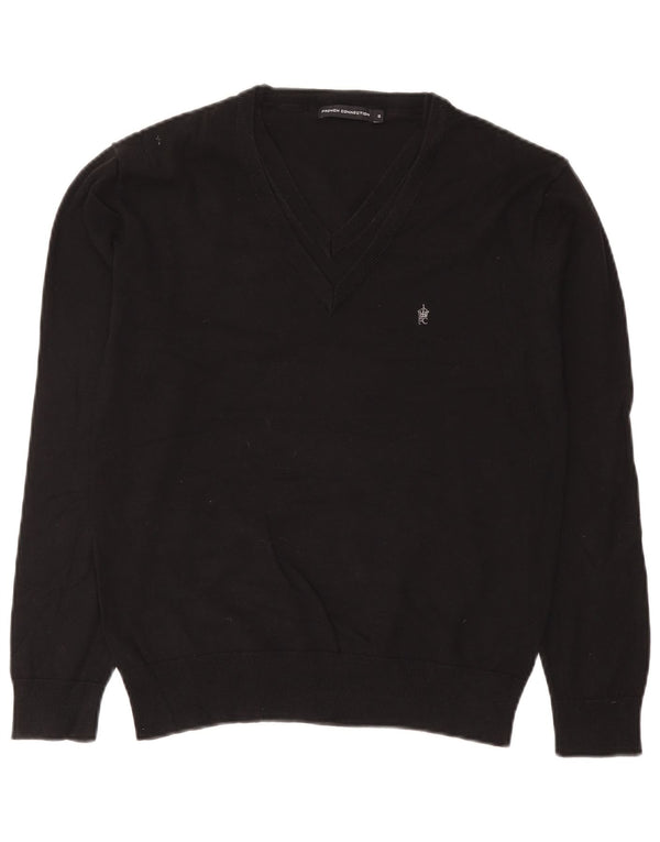 French Connection Mens V-Neck Jumper Sweater Small Black Cotton
