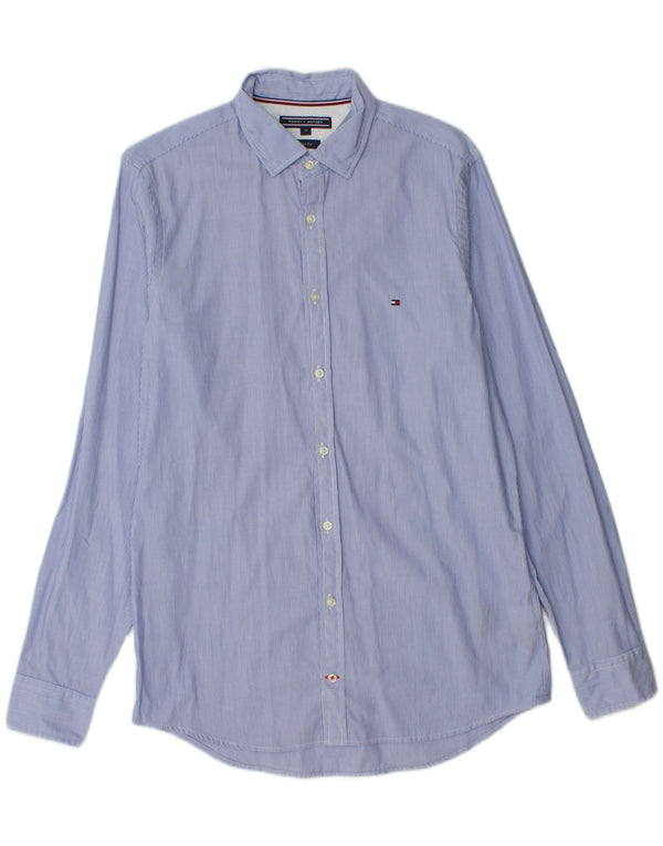 Tommy Hilfiger Mens Slim Fit Shirt Medium Blue Pinstripe Cotton