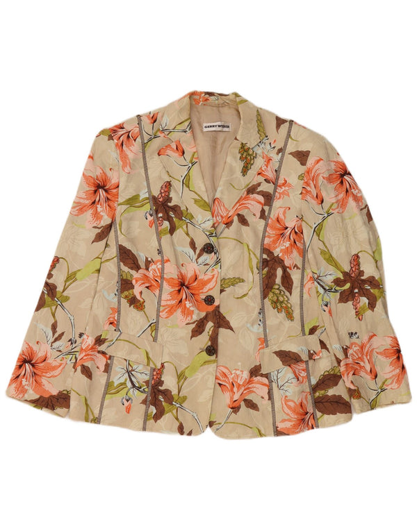 GERRY WEBER Womens 3/4 Sleeve Blazer Jacket UK 20 2XL Beige Floral