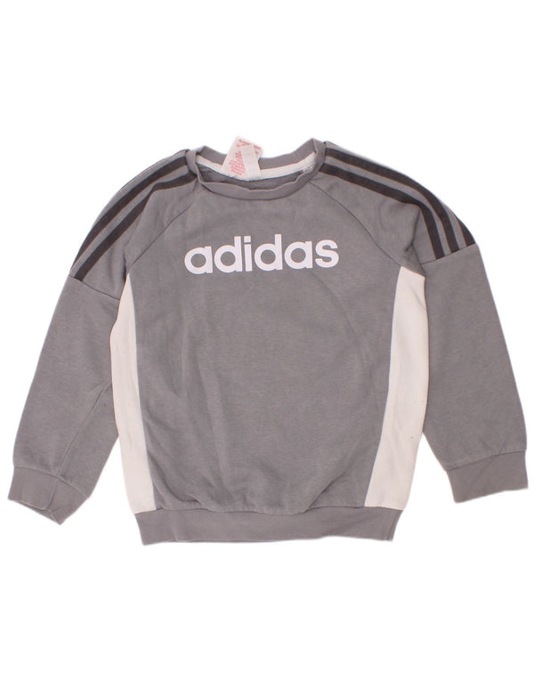 Adidas Boys Graphic Sweatshirt Jumper 6-7 Years Grey Colourblock Cotton