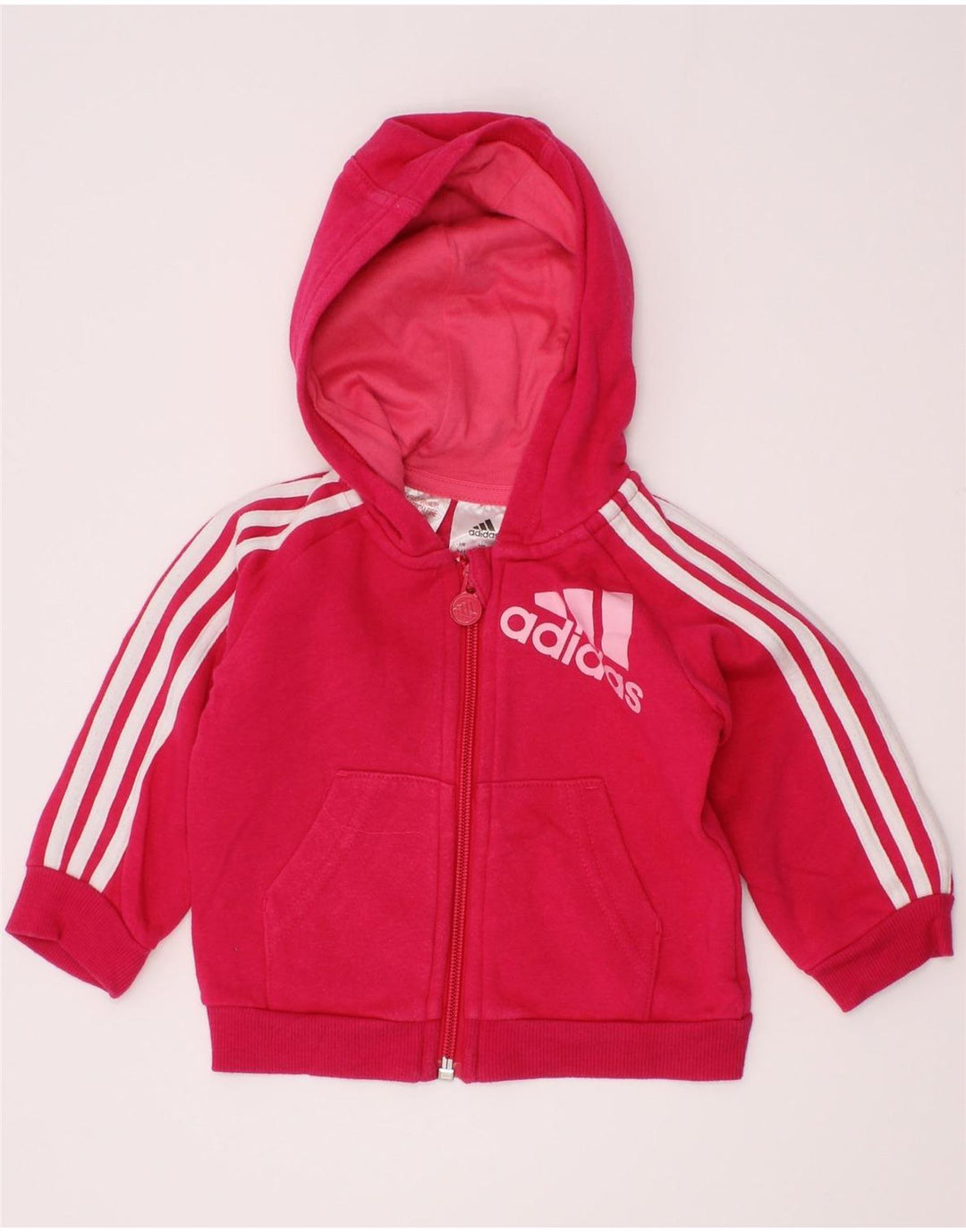 ADIDAS Baby Girls Graphic Zip Hoodie Sweater 3-6 Months Pink Cotton