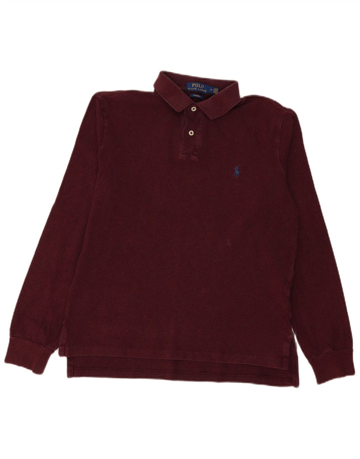 POLO RALPH LAUREN Mens Long Sleeve Custom Fit Polo Shirt Medium Burgundy
