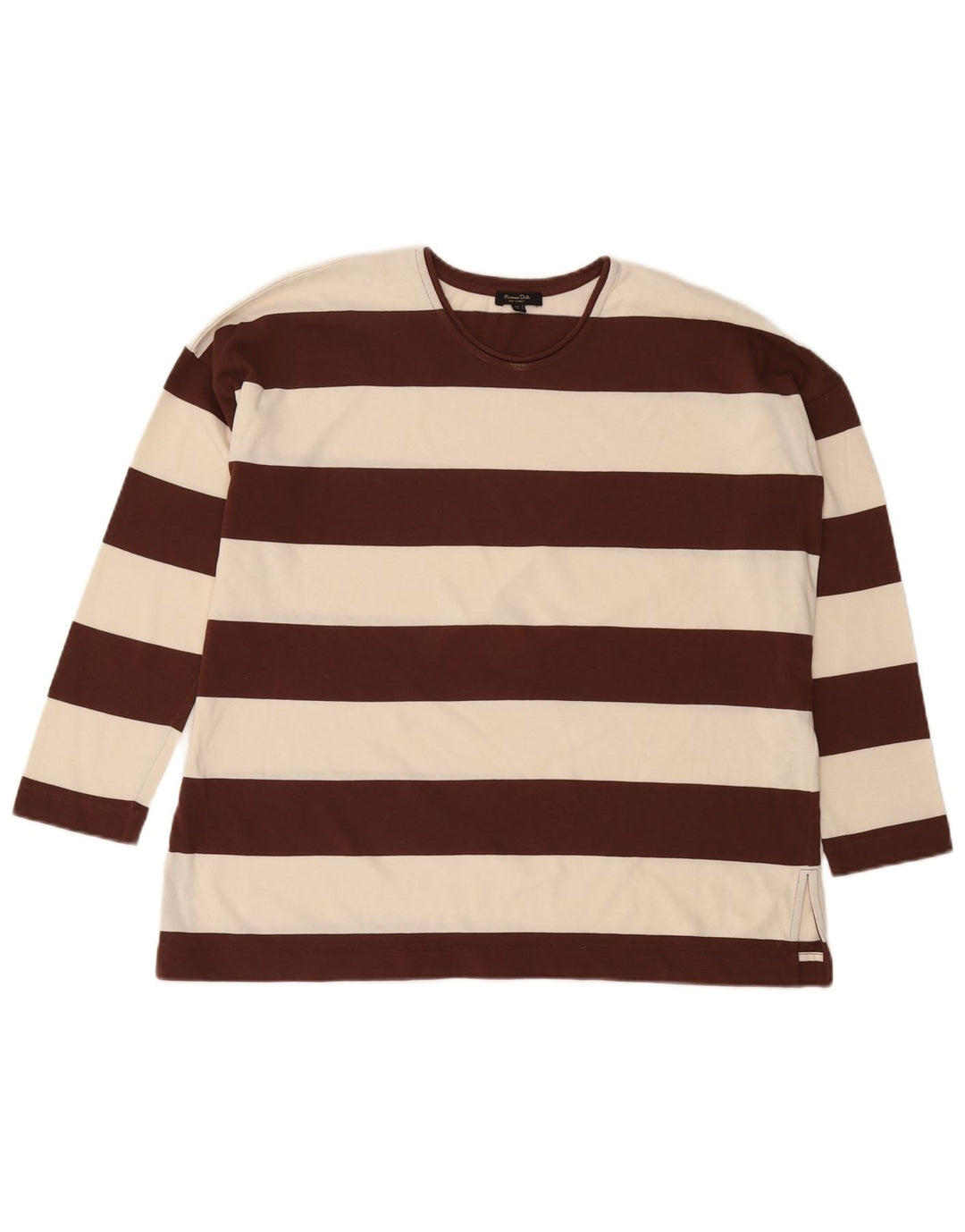 Massimo Dutti Mens Top Long Sleeve Small Brown Striped Cotton