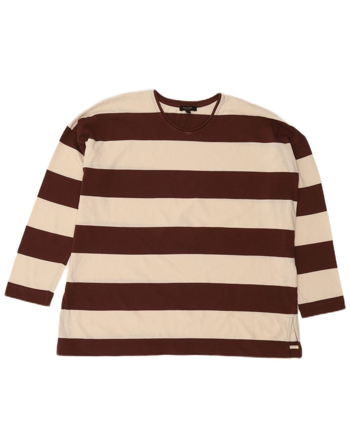 Massimo Dutti Mens Top Long Sleeve Small Brown Striped Cotton