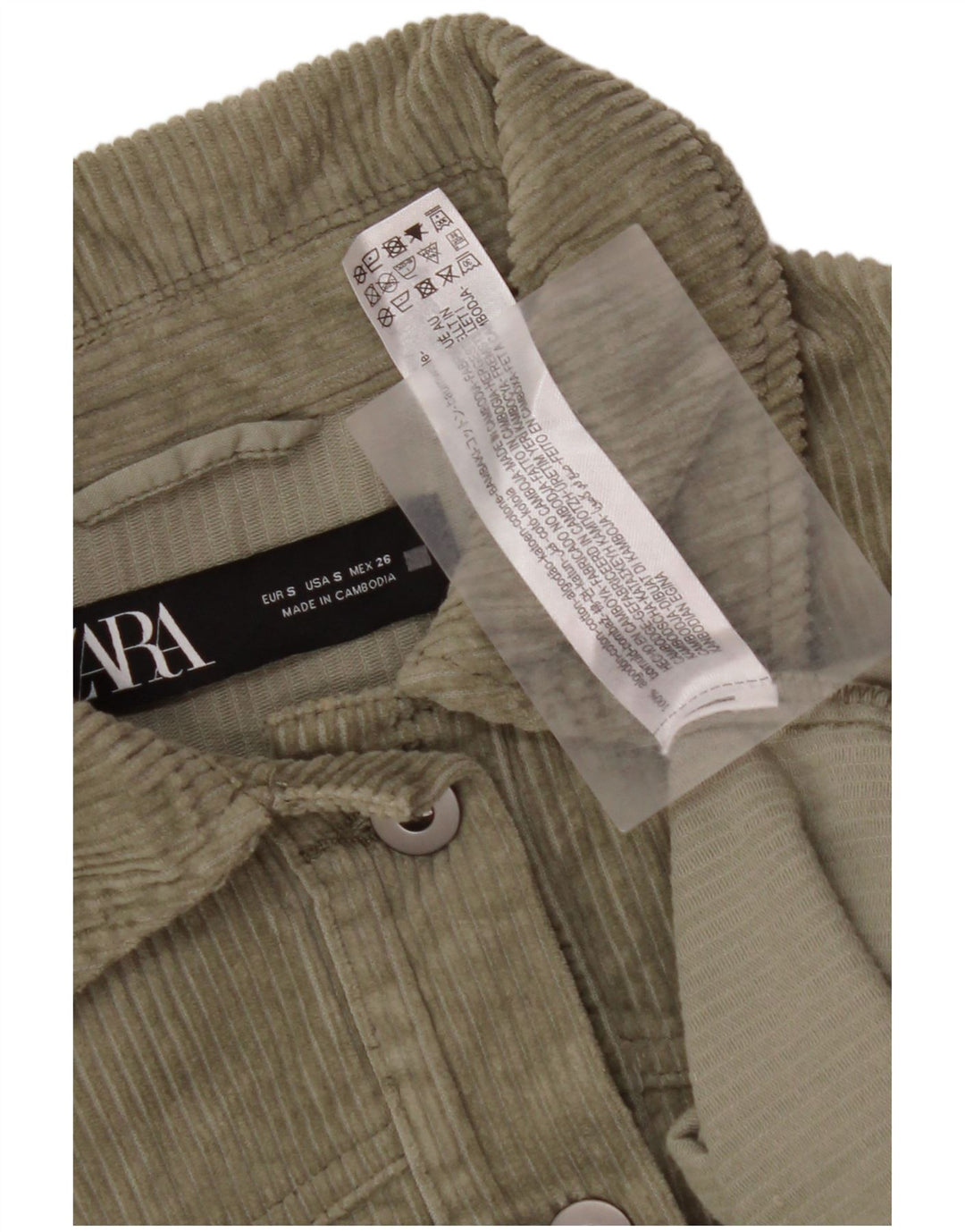 ZARA Womens Oversized Corduroy Shirt UK 10 Small Green Cotton